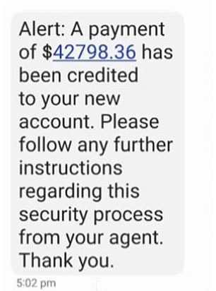 Over the course of five days, the couple transferred a ,000 deposit to a fake new Suncorp account, which was actually the scammer's Comm Bank account (picture is text from the scammer).